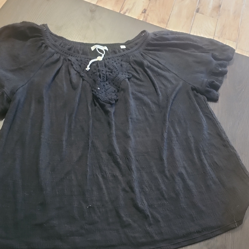 Max Studio Black Crochet Accent Blouse